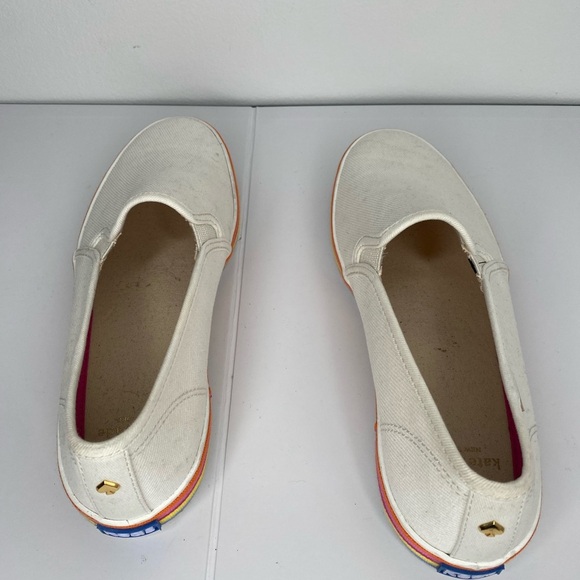 KATE Spade X Keds Double Decker Twill White Slip-On Sneakers with Rainbow Trim - Picture 12 of 13